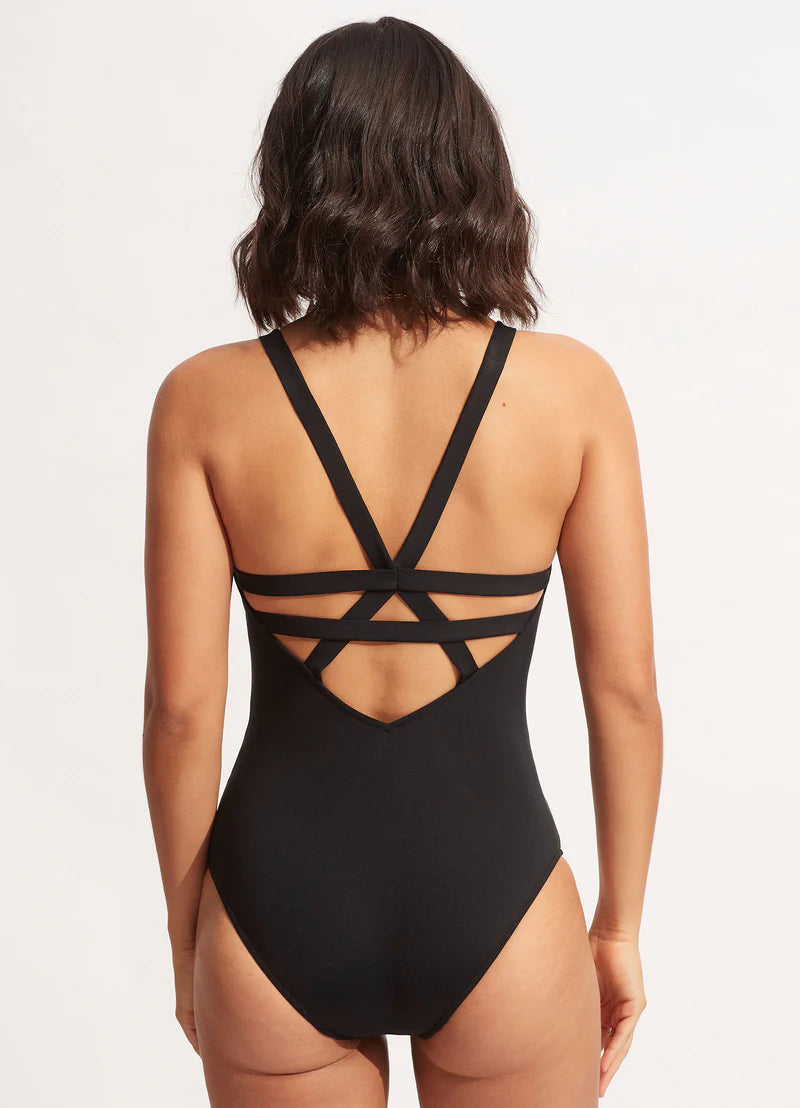 Seafolly Active Deep V Maillot Swimsuit Black
