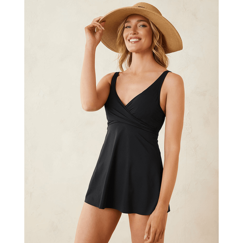 women's swim dress swimsuit Tommy Bahama Womens Pearl Tank Swim Dress Swimsuit in Black – Island Trends