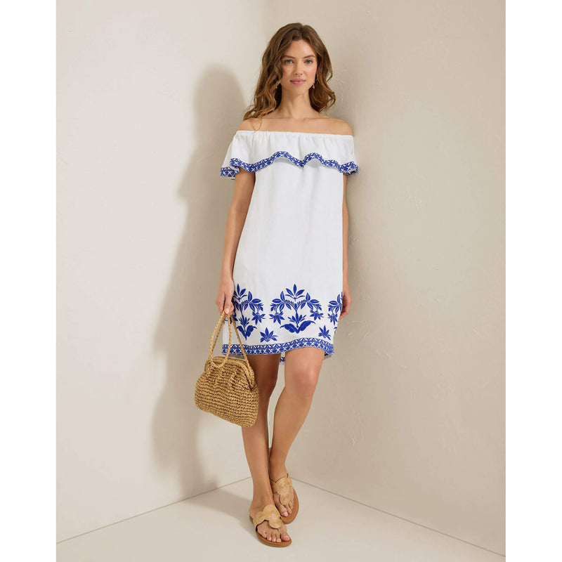 tommy bahama embroidered dress Tommy Bahama Women's St. Lucia Linen-Blend Embroidered Tunic Dress - Black