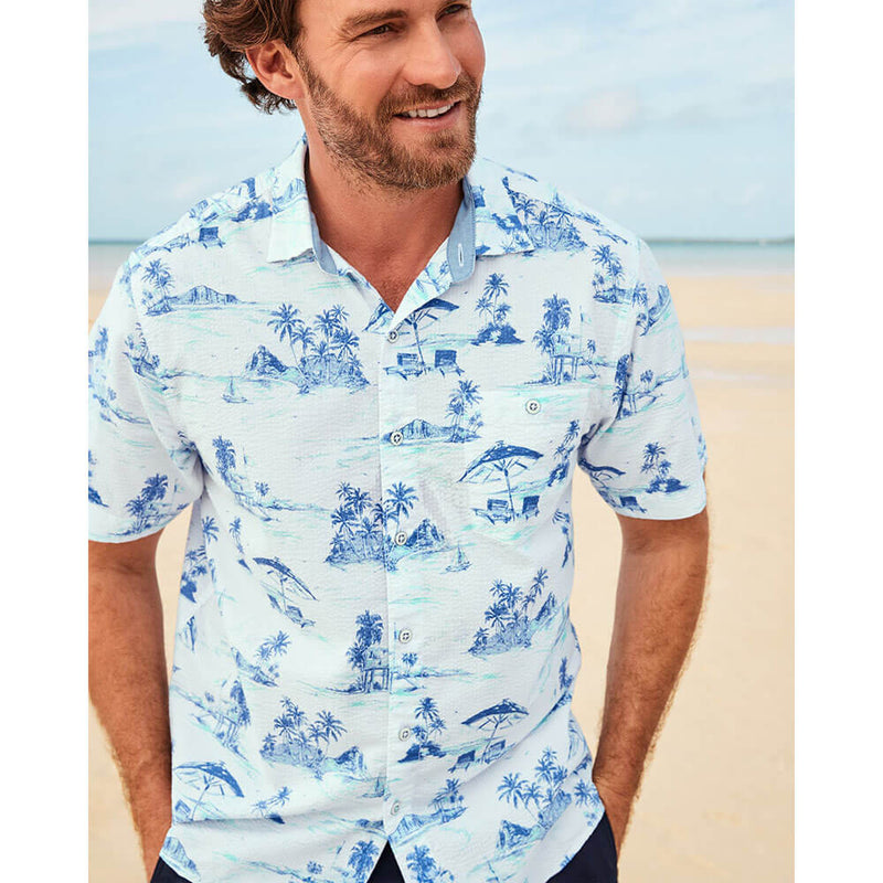 T-Shirt Uomo Bahama Beach Palme - No Worries Here - Grigio Chiaro, 100% Cotone - Foto 3