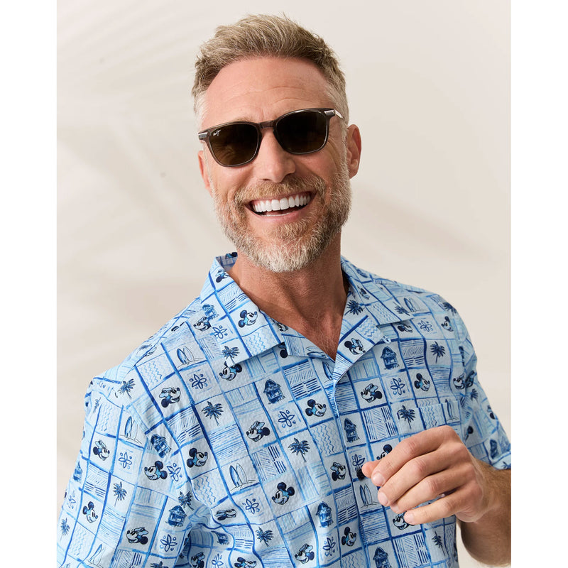 disney dress shirt Tommy Bahama Men's Disney Nova Wave Retro Mosaic Cotton-Blend Shirt - Blue Splash