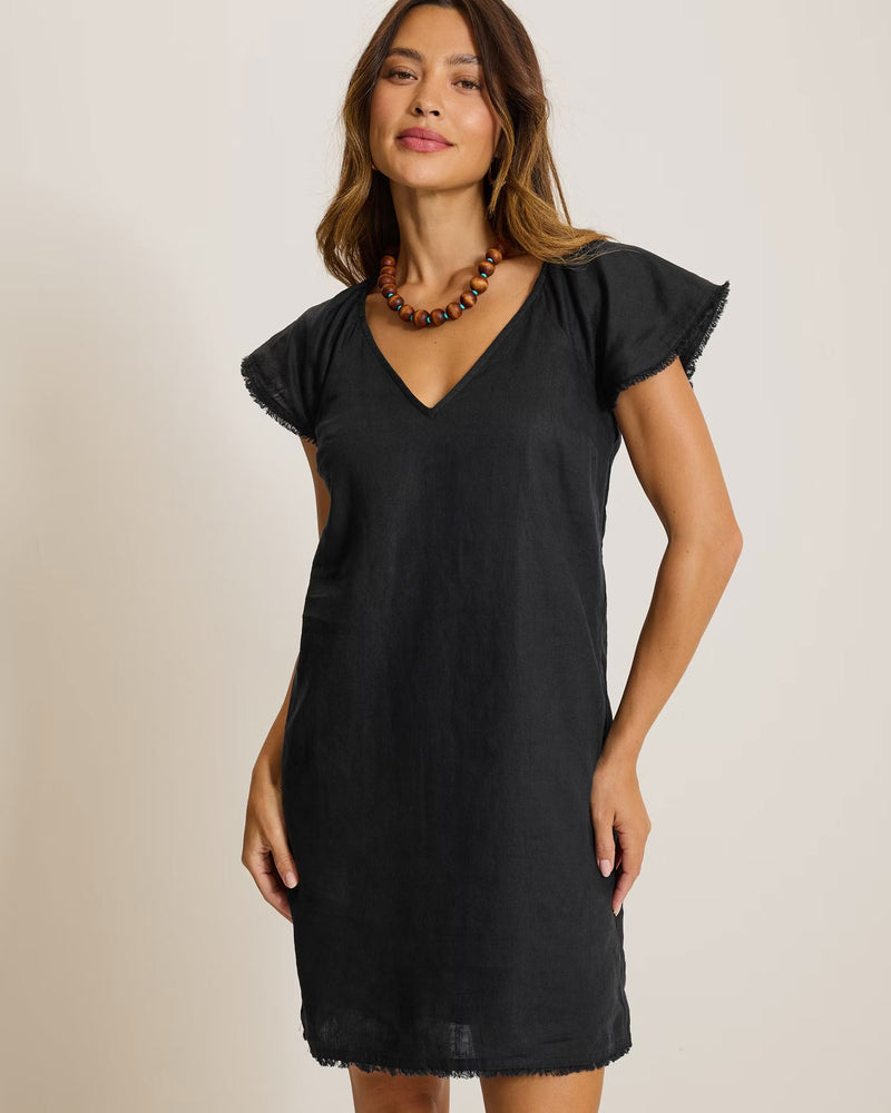Tommy Bahama Women's Two Palms Flutter-Sleeve Linen Shift Dress - Black