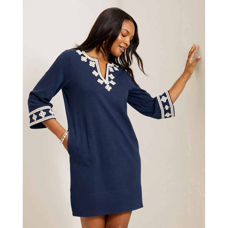Tommy Bahama Women's Sunset Harbor Embroidered 3/4 Sleeve Dress in Coastline – Island Trends
