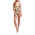 Tribal Wrap Front One-Piece Swimsuit With Flatten It Tummy Control - Blooming