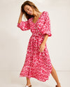 Tommy Bahama Womens Ikat Stripe Midi Dress Coverup - Red Hibiscus