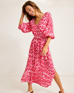 Tommy Bahama Womens Ikat Stripe Midi Dress Coverup - Red Hibiscus