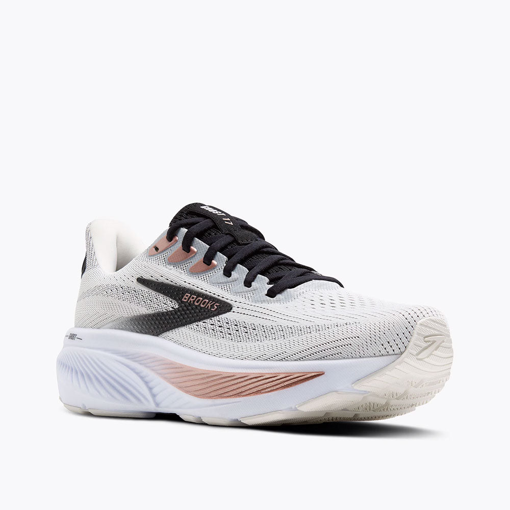 Brooks Womens Ghost 17 Shoes in White / Black / Rose Gold – Island