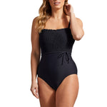 Tribal Smocking One-Piece Swimsuit With Flatten It Tummy Control - Black