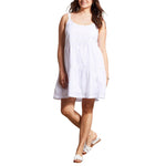 Tribal Sleeveless Tiered Dress With Lining - White