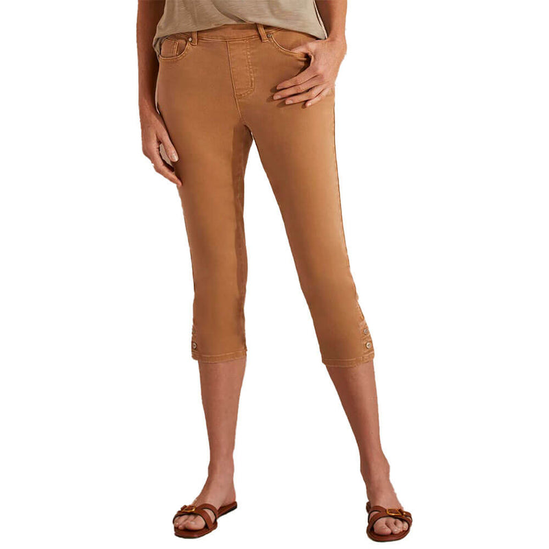 Tribal 22-Inch 5 Pocket Pull On Capri With Hem Vent - Dune