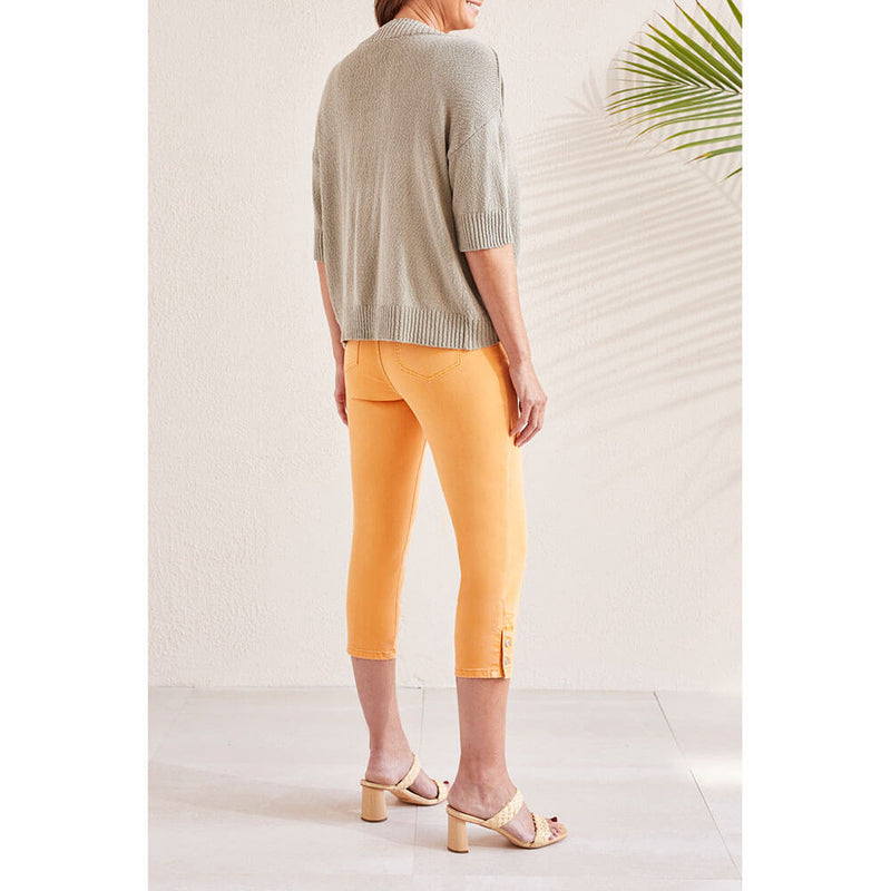 Tribal 22-Inch 5 Pocket Pull On Capri With Hem Vent - Apricot Tan