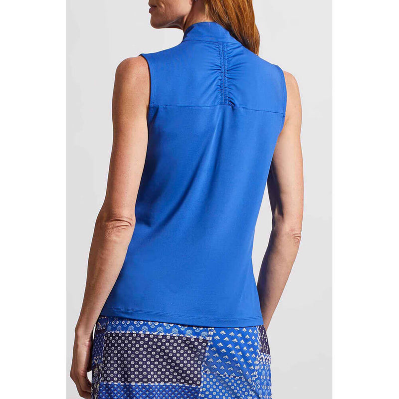 Tribal Sleeveless Zip Mock Top - Cobalt