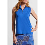 Tribal Sleeveless Zip Mock Top - Cobalt