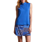 Tribal Sleeveless Zip Mock Top - Cobalt