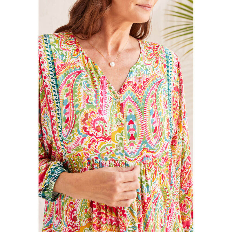 Tribal 3/4 Sleeve Blouse - Raspberry