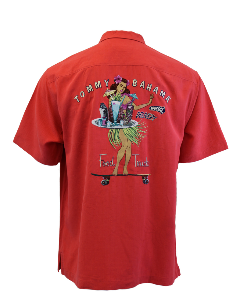 TBLV Tommy Bahama Mens Original Sample Special Delivery Truck Camp Shirt - Fireworks