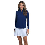 IBKUL Womens Long Sleeve Mock Solid Top - Classic Navy