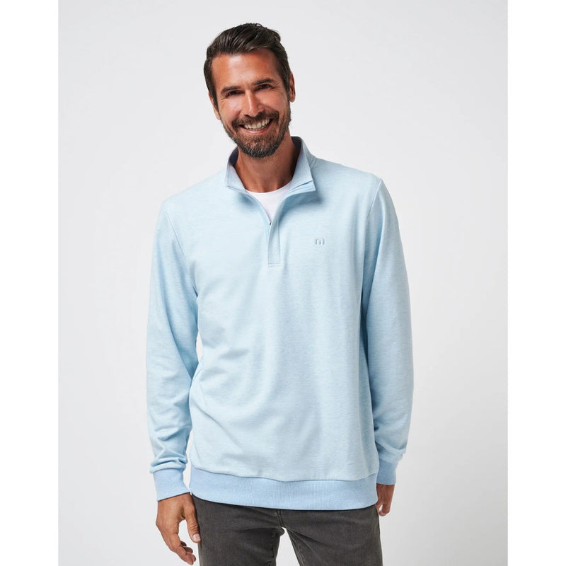 TravisMathew Cloud Quarter Zip 2.0 Pullover Sweater - Heather Kentucky Blue