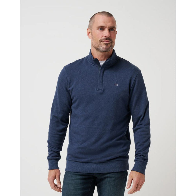 TravisMathew Cloud Quarter Zip 2.0 Pullover Sweater - Heather Blue