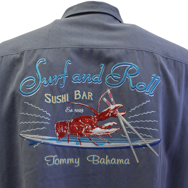 TBLV Tommy Bahama Mens Original Sample Surf and Roll Camp Shirt - Night Shadow