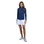 IBKUL Womens Long Sleeve Mock Solid Top - Classic Navy