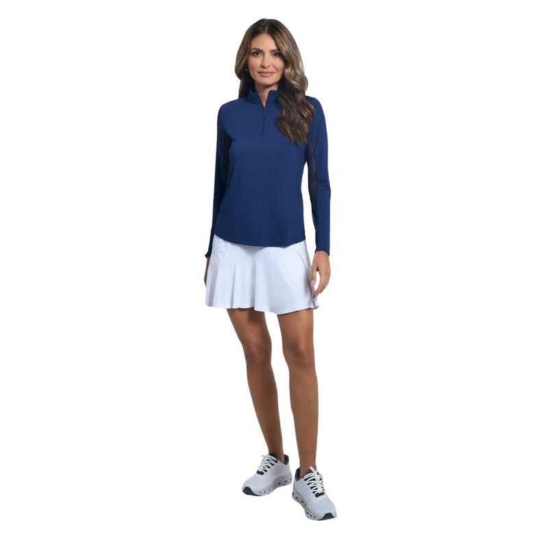 IBKUL Womens Long Sleeve Mock Solid Top - Classic Navy