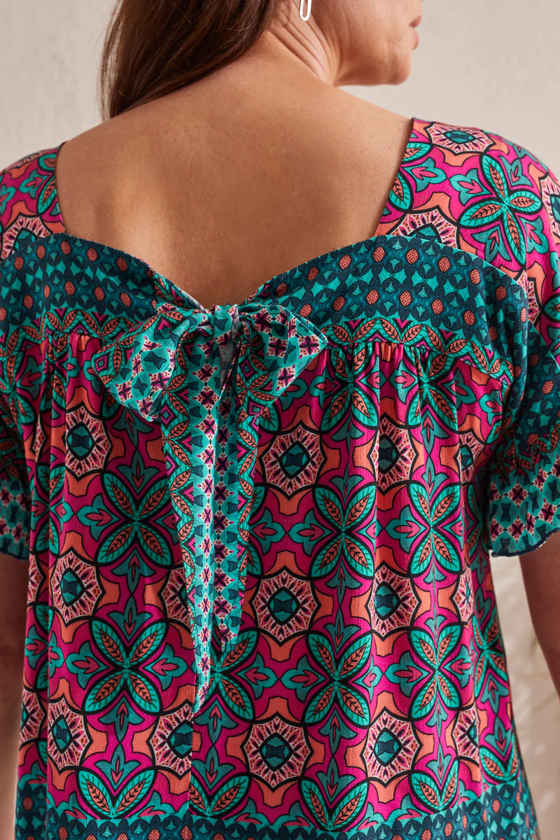 Tribal Ruffle Sleeve Blouse With Back Tie DTL - Atlantic