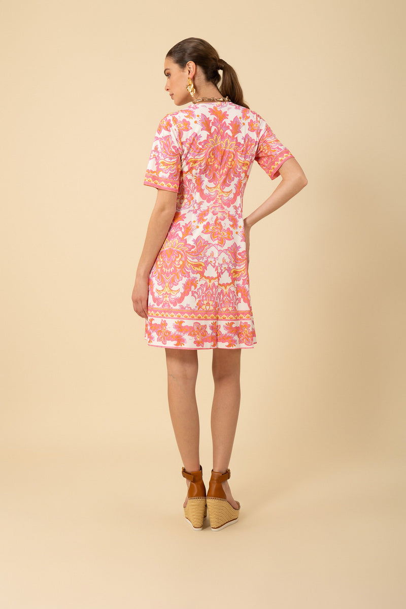 Hale Bob Bethany Short Sleeve V-Neck Dress - Pink