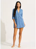 Seafolly Ocean Rose Cotton Boyfriend Beach Shirt Cover Up - Chambray