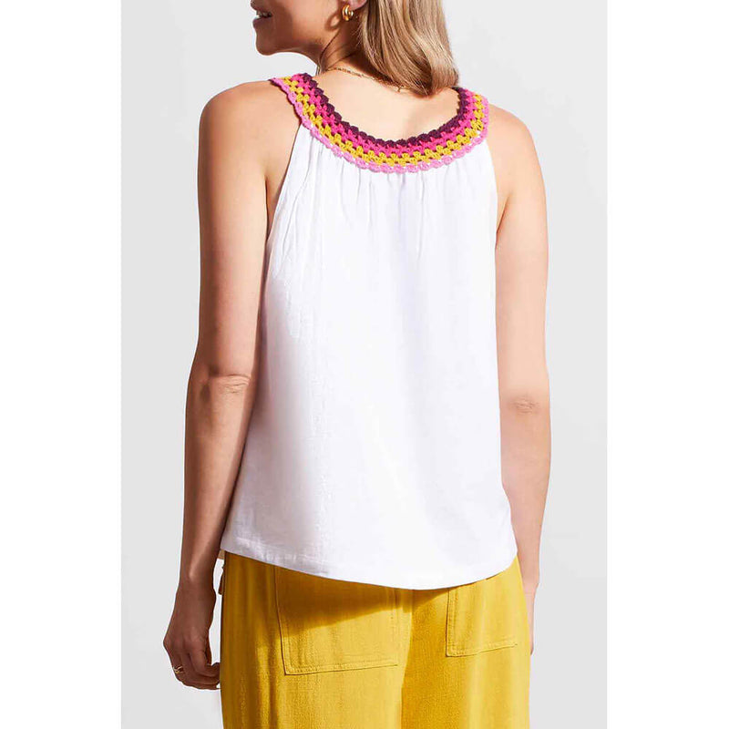 Tribal Crochet Neckline Flowy Top - White