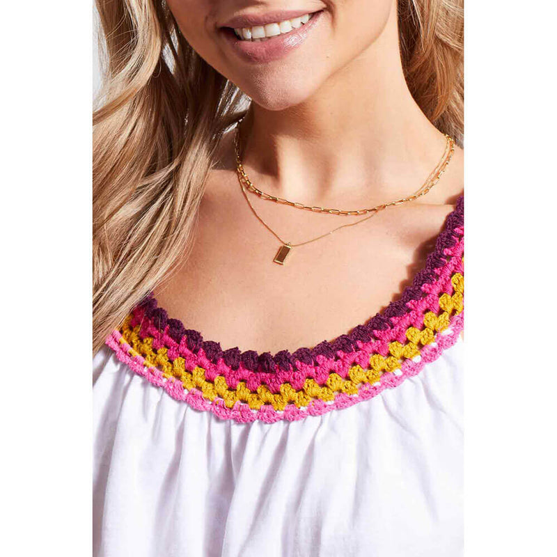 Tribal Crochet Neckline Flowy Top - White