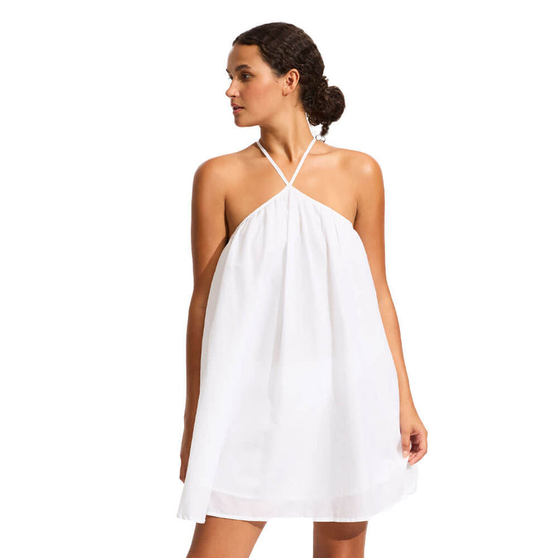 Seafolly Garden Party Fleur Halter Mini Dress Cover Up - White