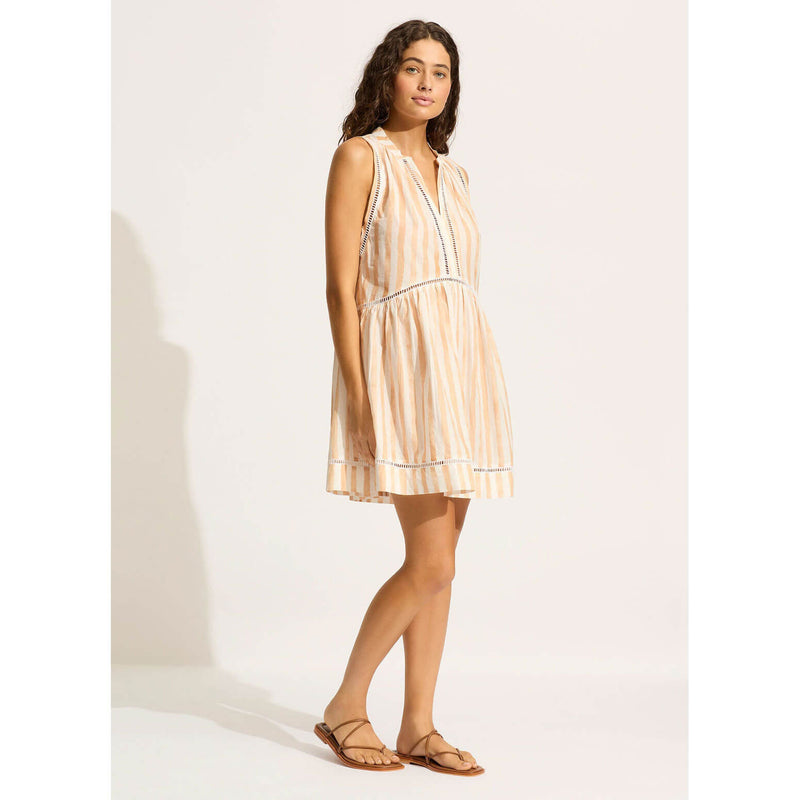 Seafolly Beach Edit Ladder Stripe Dress Cover Up - Ecru