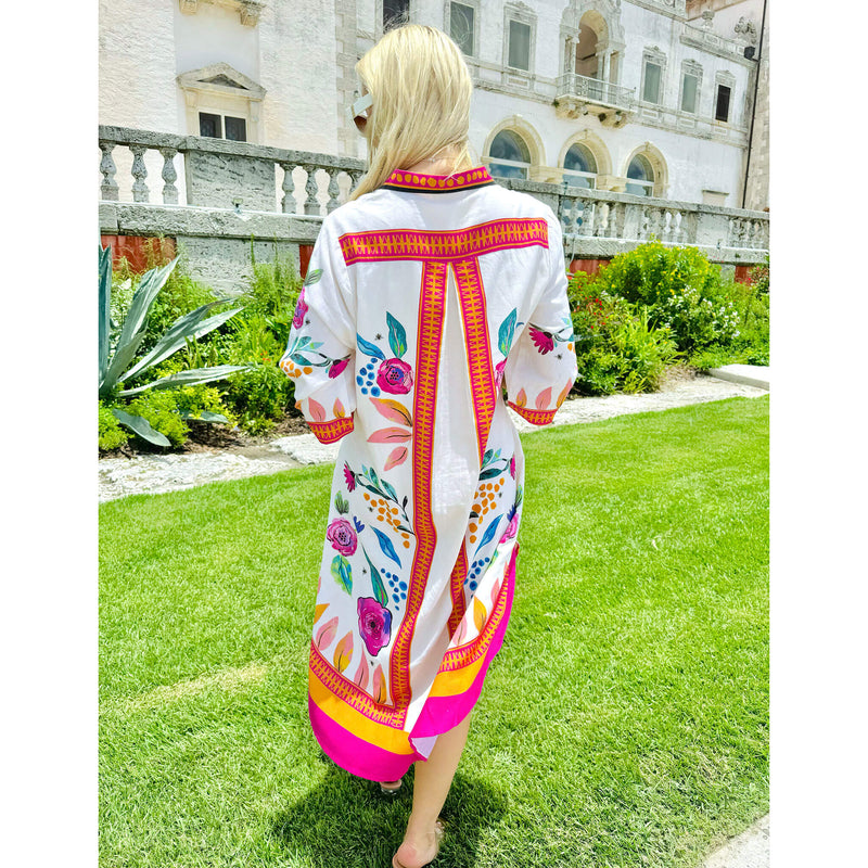 Islapayal Ibiza midi Dress - Bee's Garden White - Linen