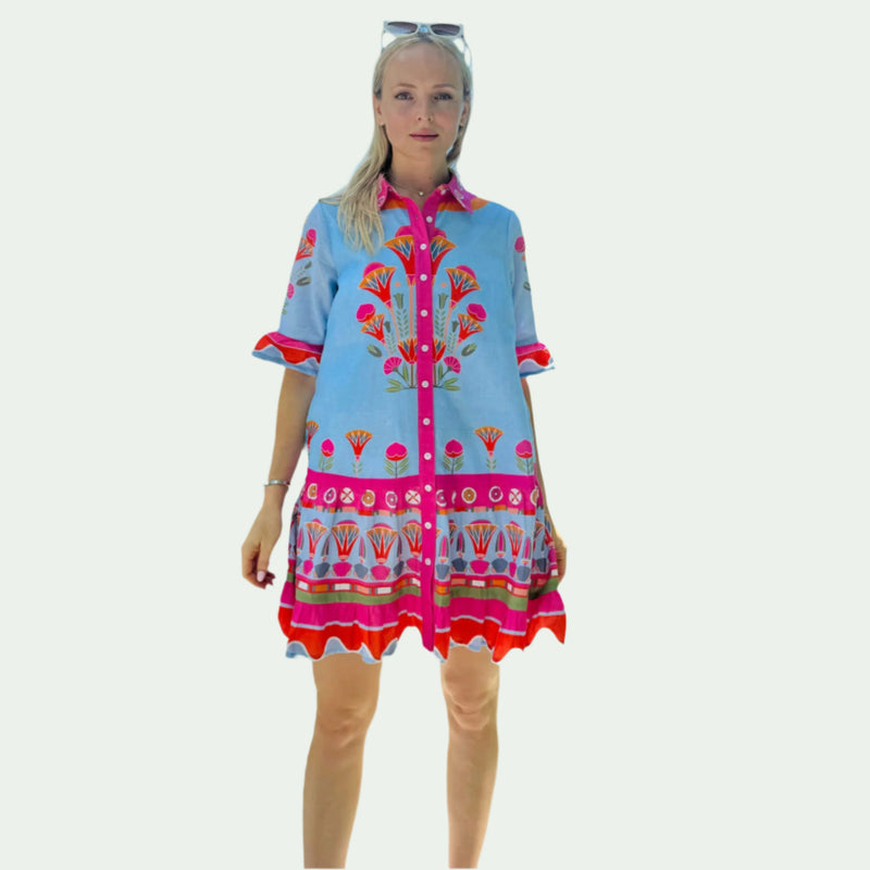 Islapayal Lisbon Dress - Lotus - Blue - Linen