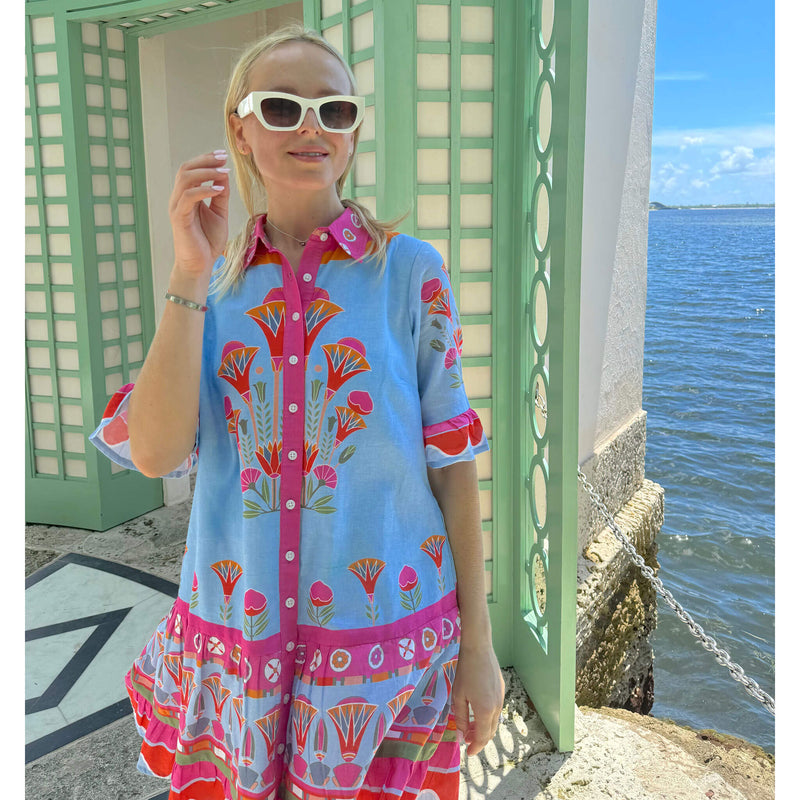 Islapayal Lisbon Dress - Lotus - Blue - Linen