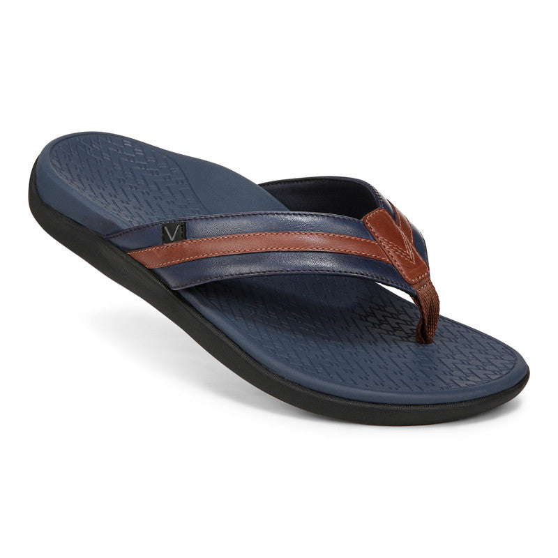 Vionic Men's Tide II Sandals - Navy Brown Leather