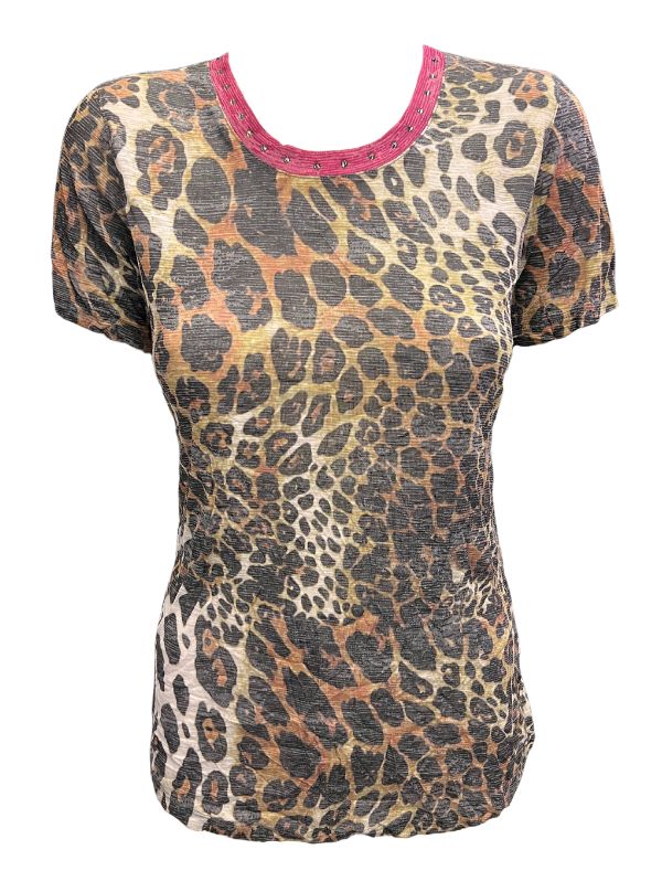 David Cline Sophia Short Sleeve V-Neck Top with Stones - Jungle