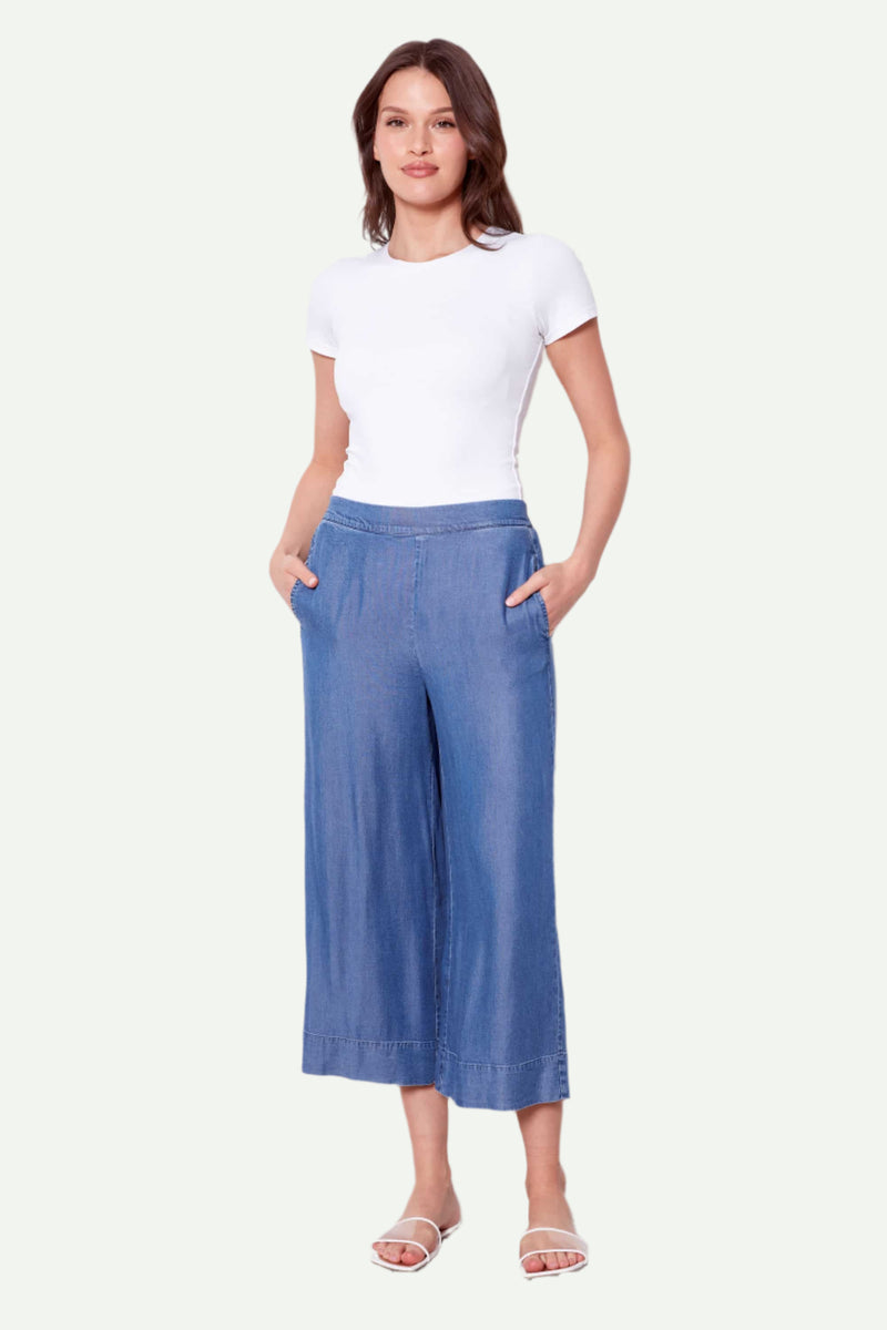 UP! 23-Inch Wide Leg Tencel Crop Pant - Blue Wash