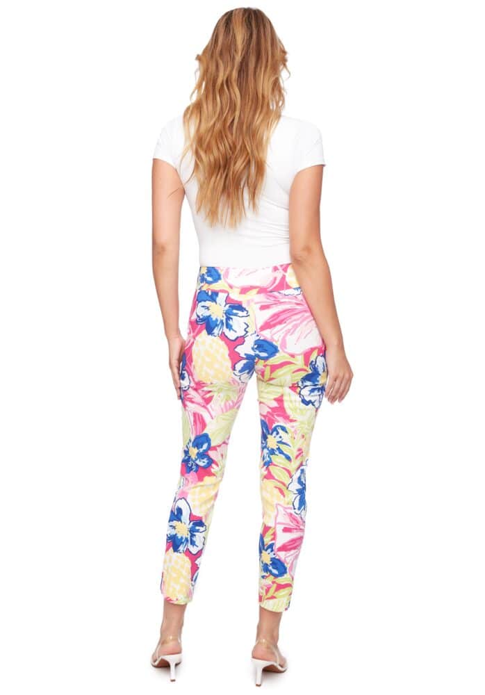 UP! Maui Petal-Slit Techno Ankle Pant - Multi-Colored Floral Maui Print