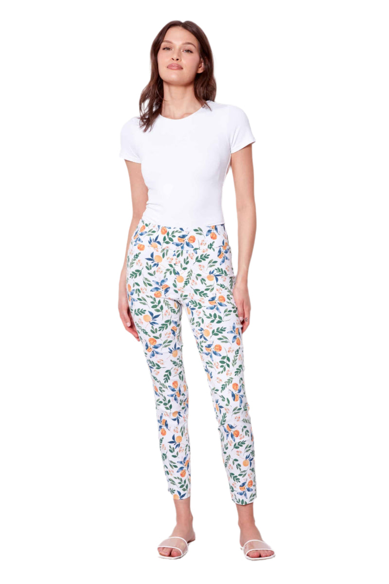 UP! Mandarin Techno Ankle Pant - Orange/Green/White Mandarin Print