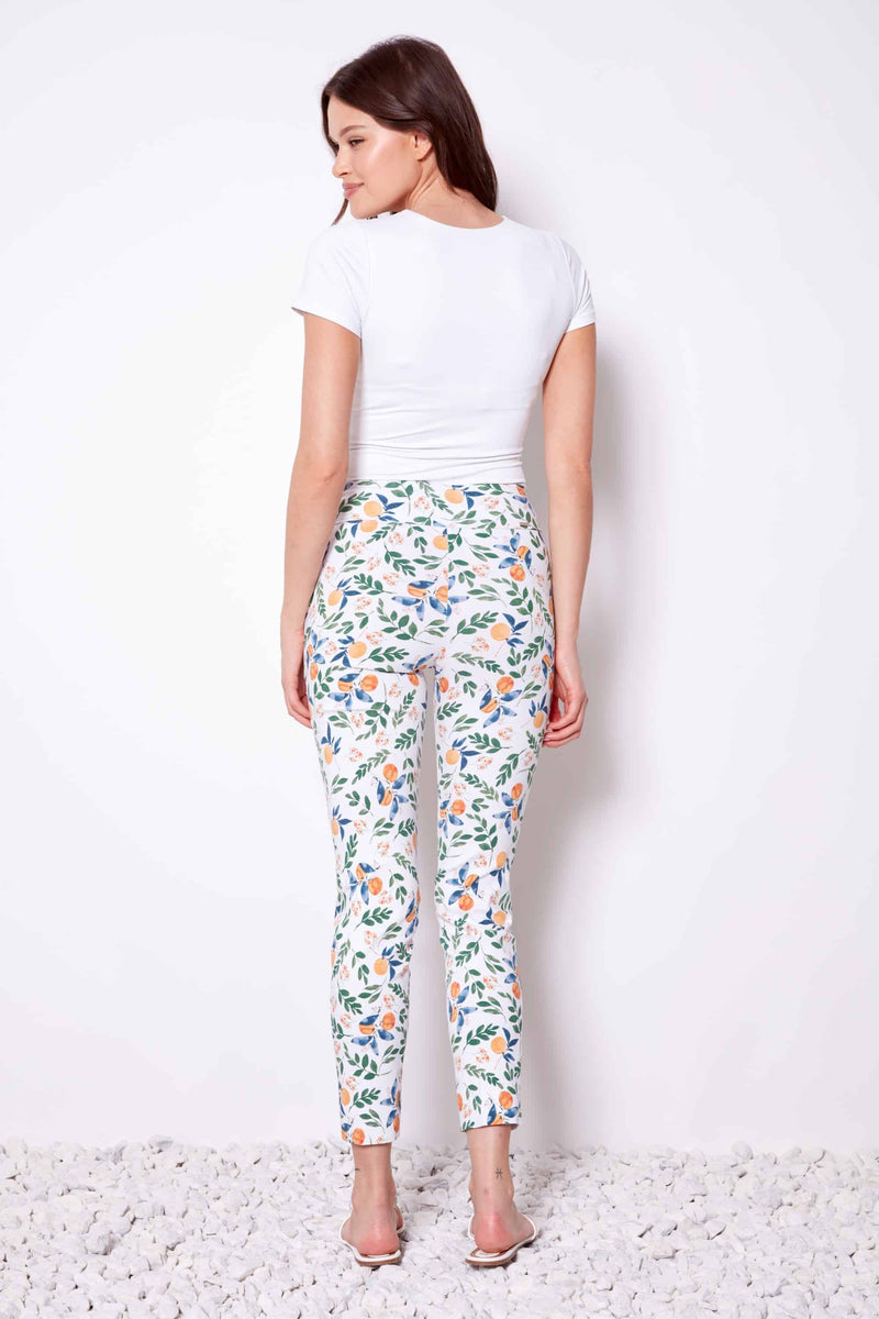 UP! Mandarin Techno Ankle Pant - Orange/Green/White Mandarin Print