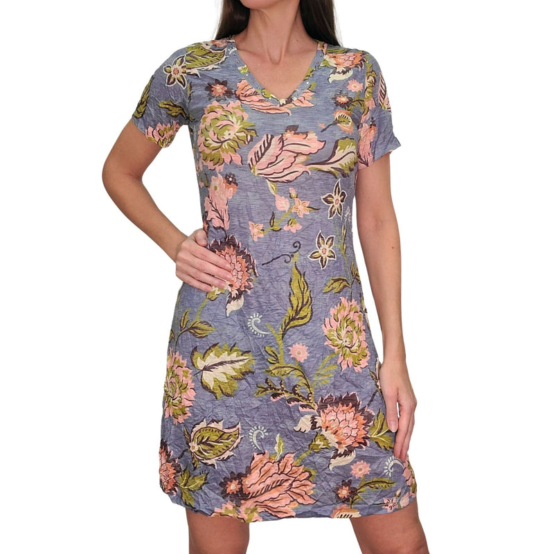 David Cline Freja Short Sleeve V-Neck Dress with Stone - Slate