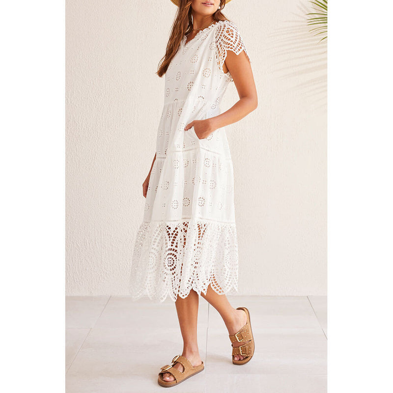 Tribal Lined Eyelet Dress - White