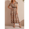 Tribal Border Print Maxi Dress With Shoulder Tie - Caramel