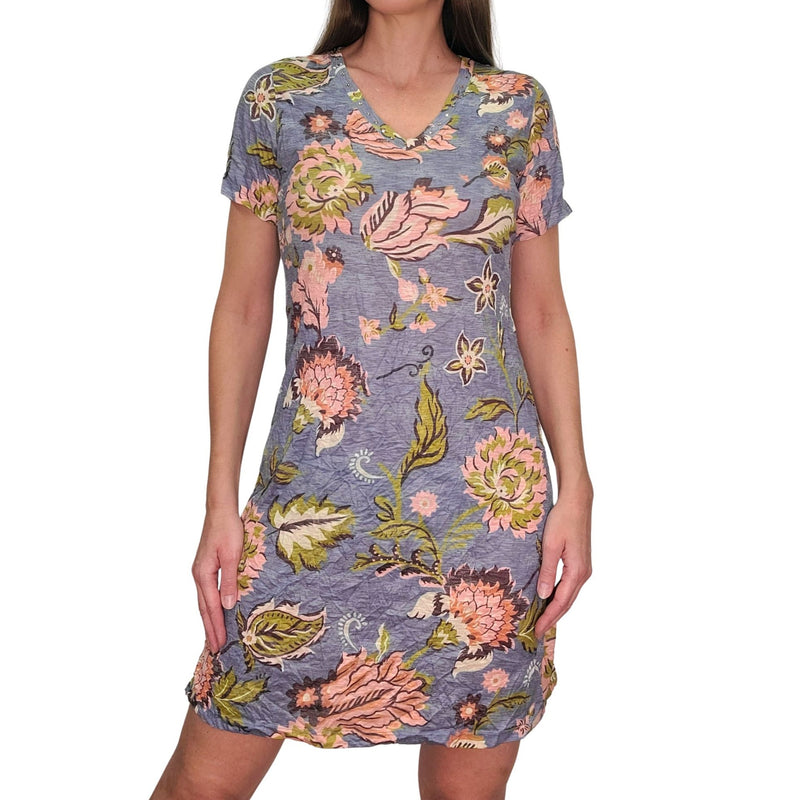 David Cline Freja Short Sleeve V-Neck Dress with Stone - Slate