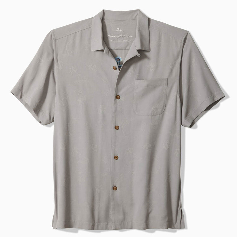 Tommy Bahama Men's Big & Tall Anchor Management Embroidered Silk Camp Shirt - Ultimate Gray