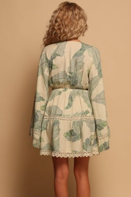 Shore Birdie Bell Sleeve Dress - Palm Stitchwork