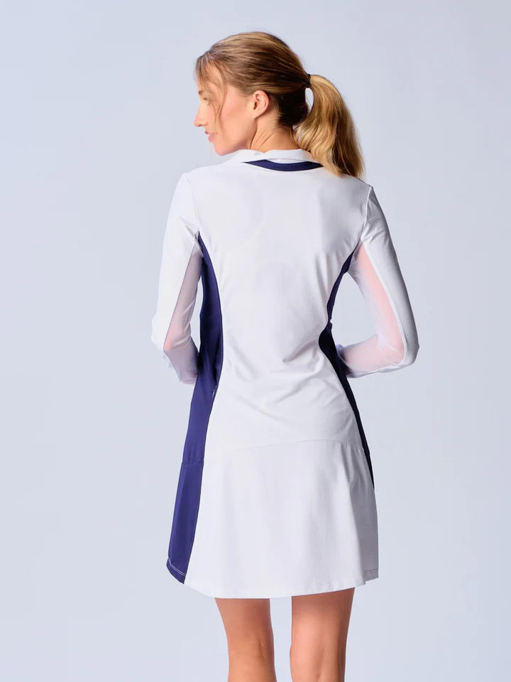 G Lifestyle Color Block Long Sleeve Dress - White/True Navy