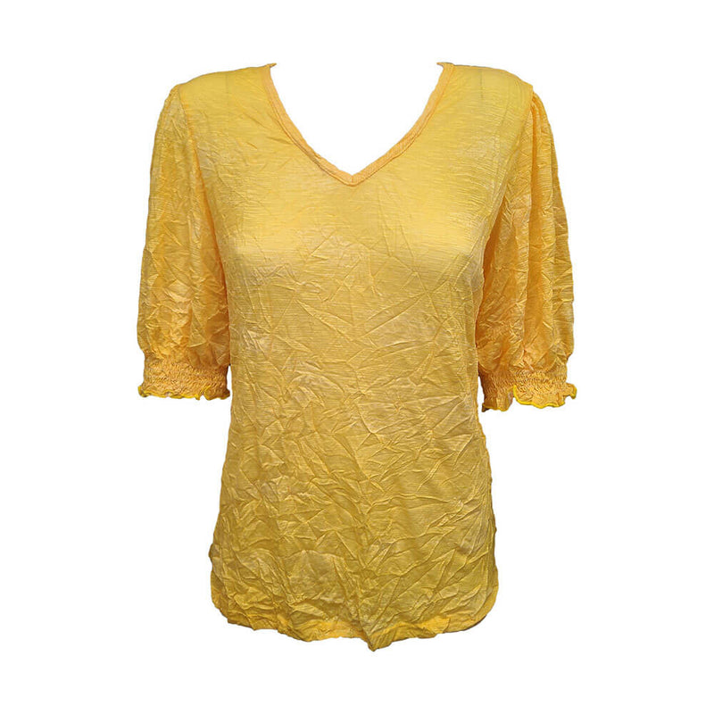 David Cline Isabella Shirred Puff Sleeve V-Neck Top - Citron